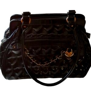 LULU BY LULU GUINNESS BLACK PATENT SATCHEL DR BAG SILVER HEART